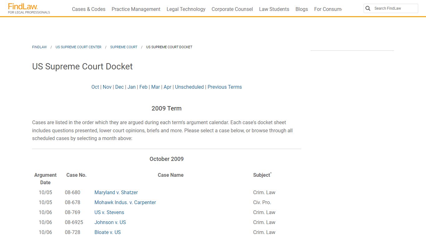 US Supreme Court Docket - FindLaw