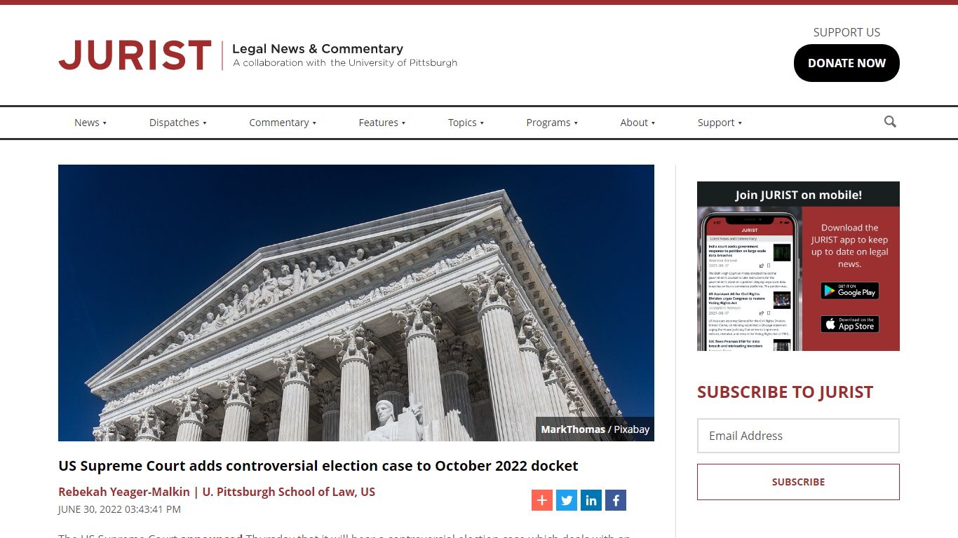 US Supreme Court adds controversial election case to October 2022 docket